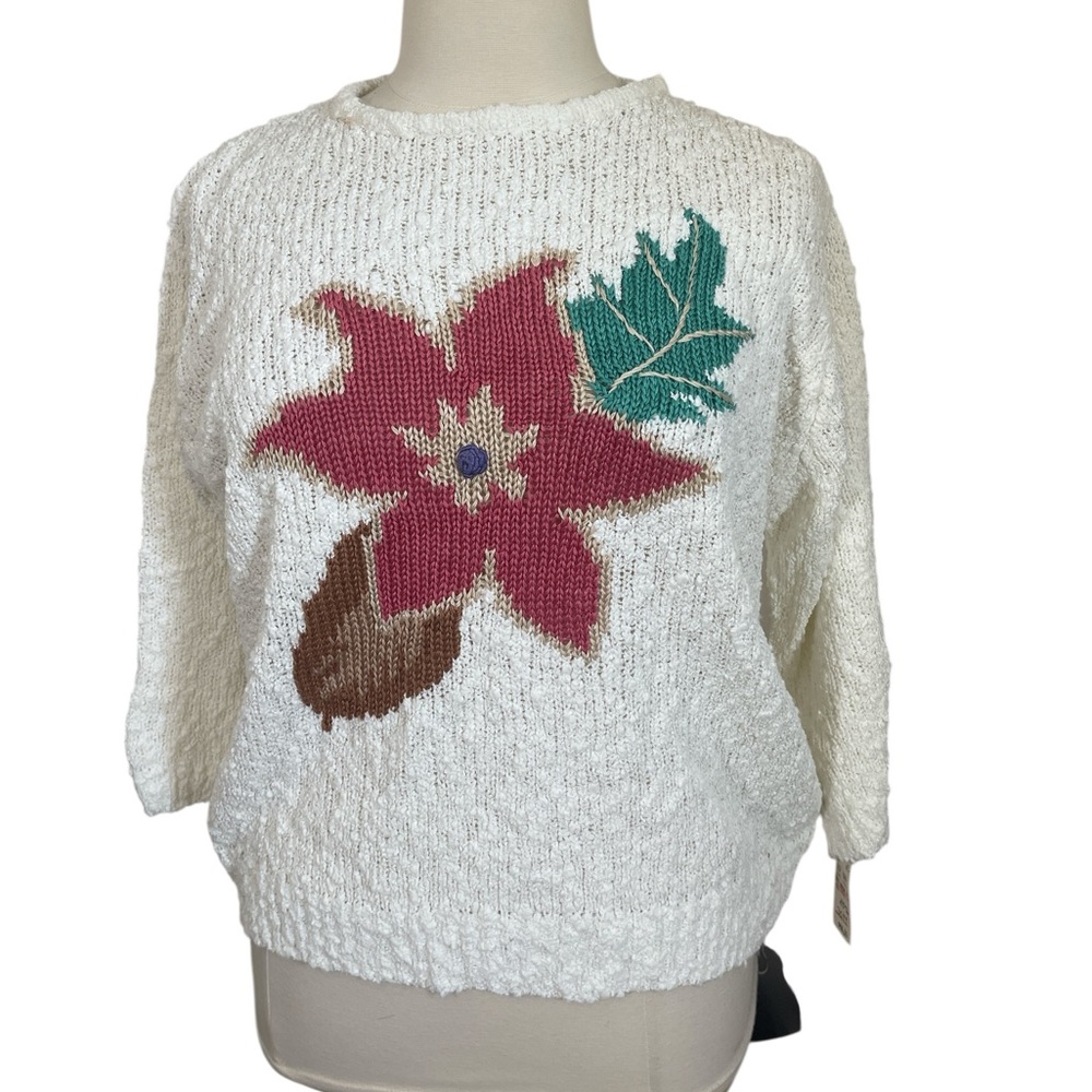 Vintage Koret Floral Textured Knit Pull Over Sweater grannycore
